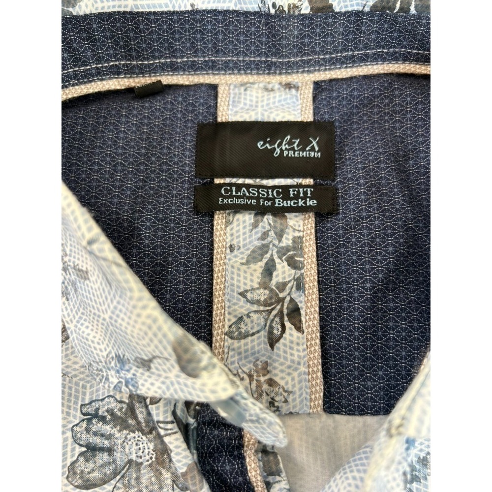 Eight X Premium Buckle Men's LS Shirt Classic Fit XXL Blue Black Floral‎ Casual - Picture 7 of 16